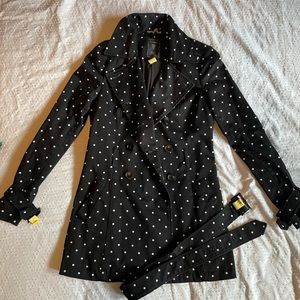 Guess black polka dot trench coat